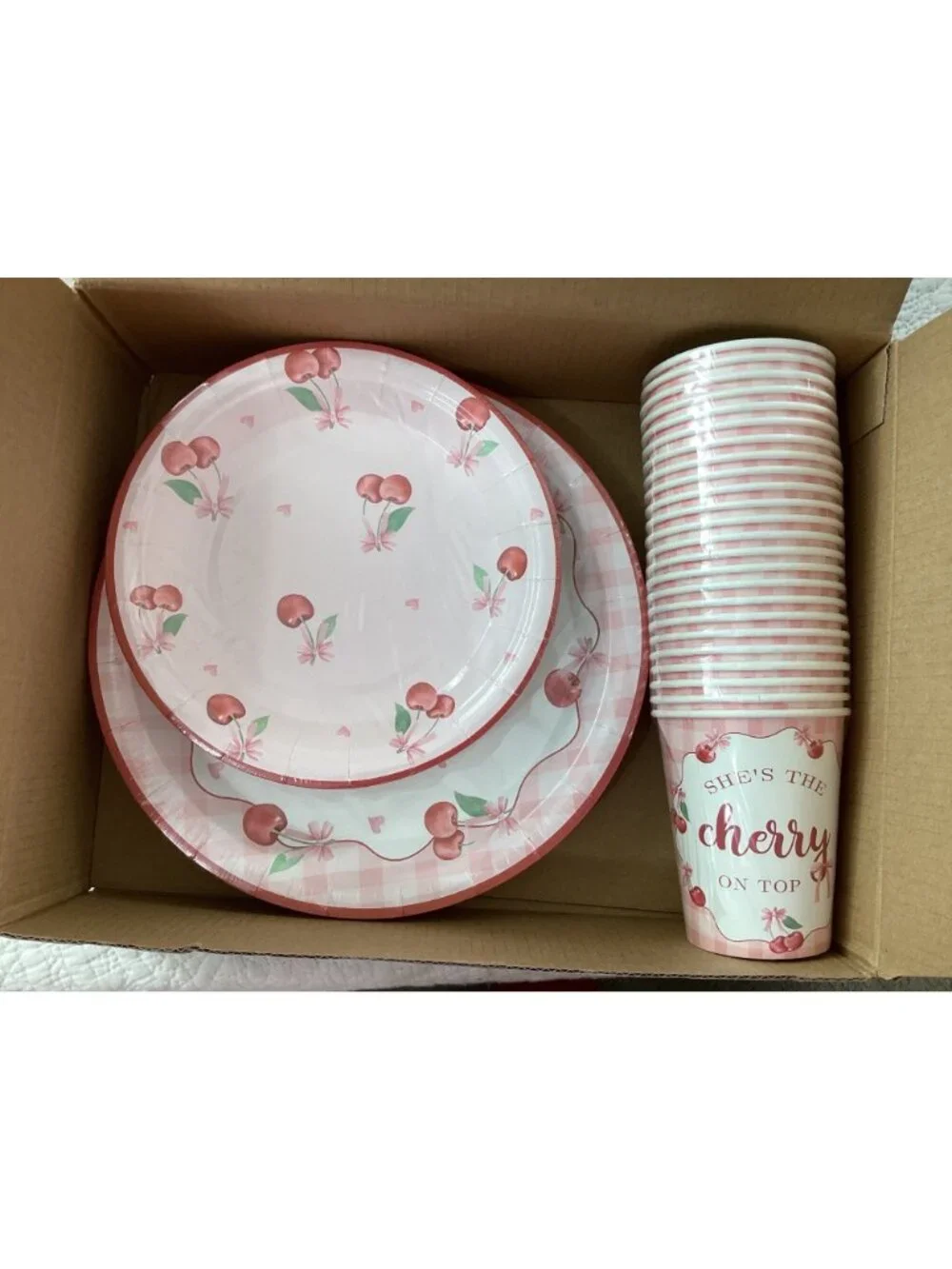 Best Wishes Cherry-Themed Party Set For 24 Guests*Plates*Cups* Cutlery & Napkins